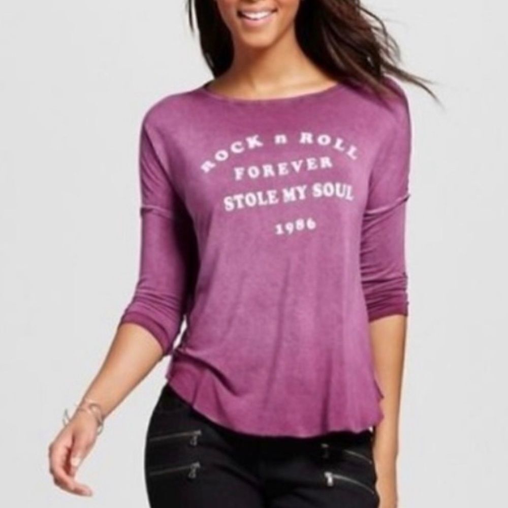 Rock N Roll Forever Stole My Soul 1986 Graphic T 3;4 sleeve nwt